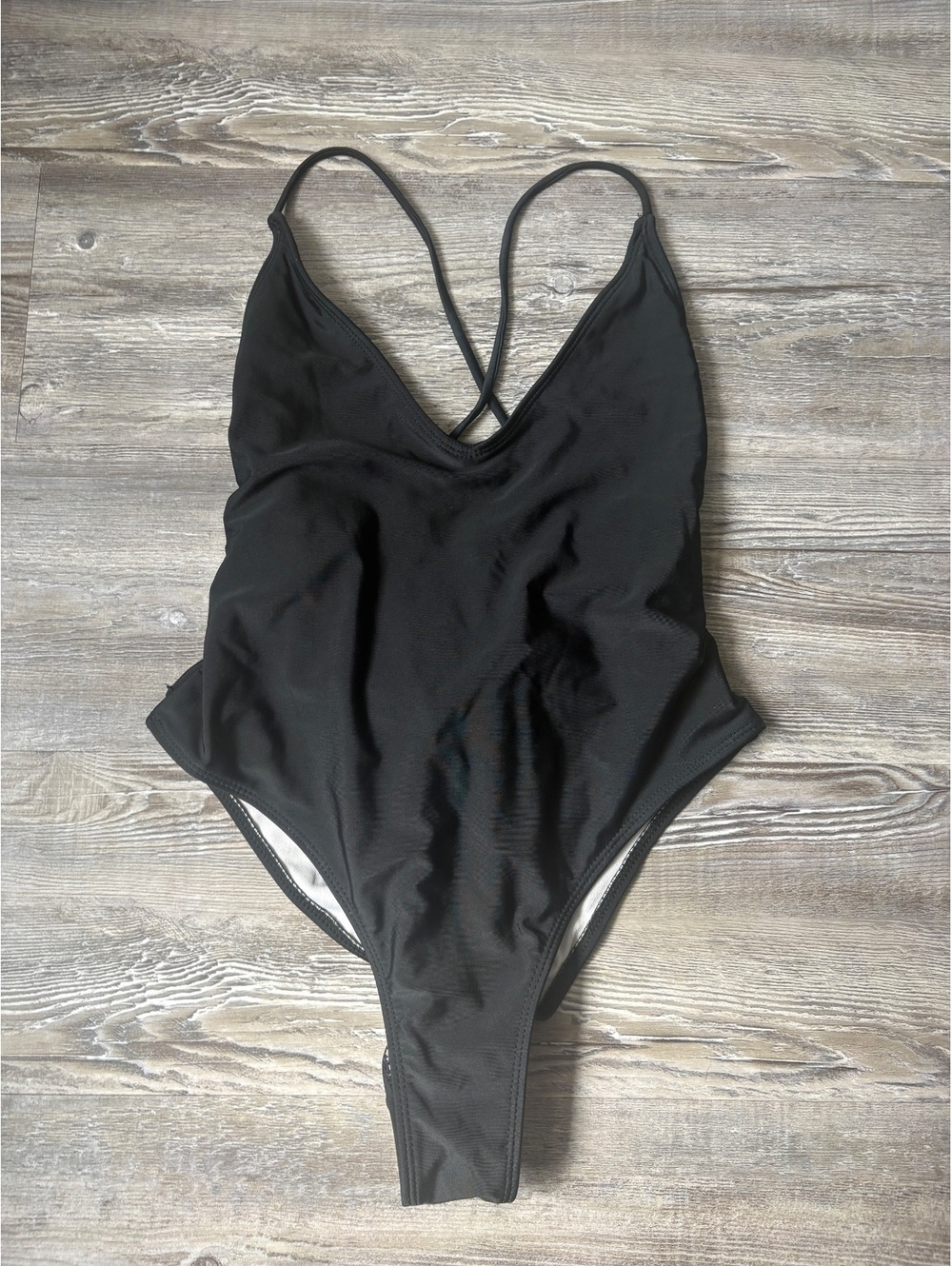 SHEIN Black One Piece Swimsuit Size Large – Lace Up Back High Cut